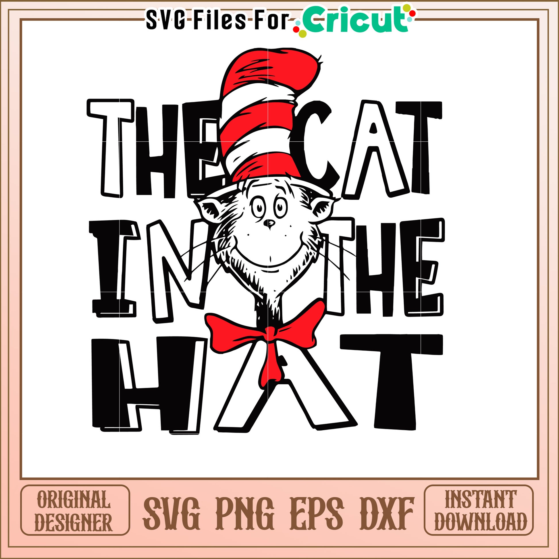 Cat in the Hat SVG Cartoon Character Design for Kids