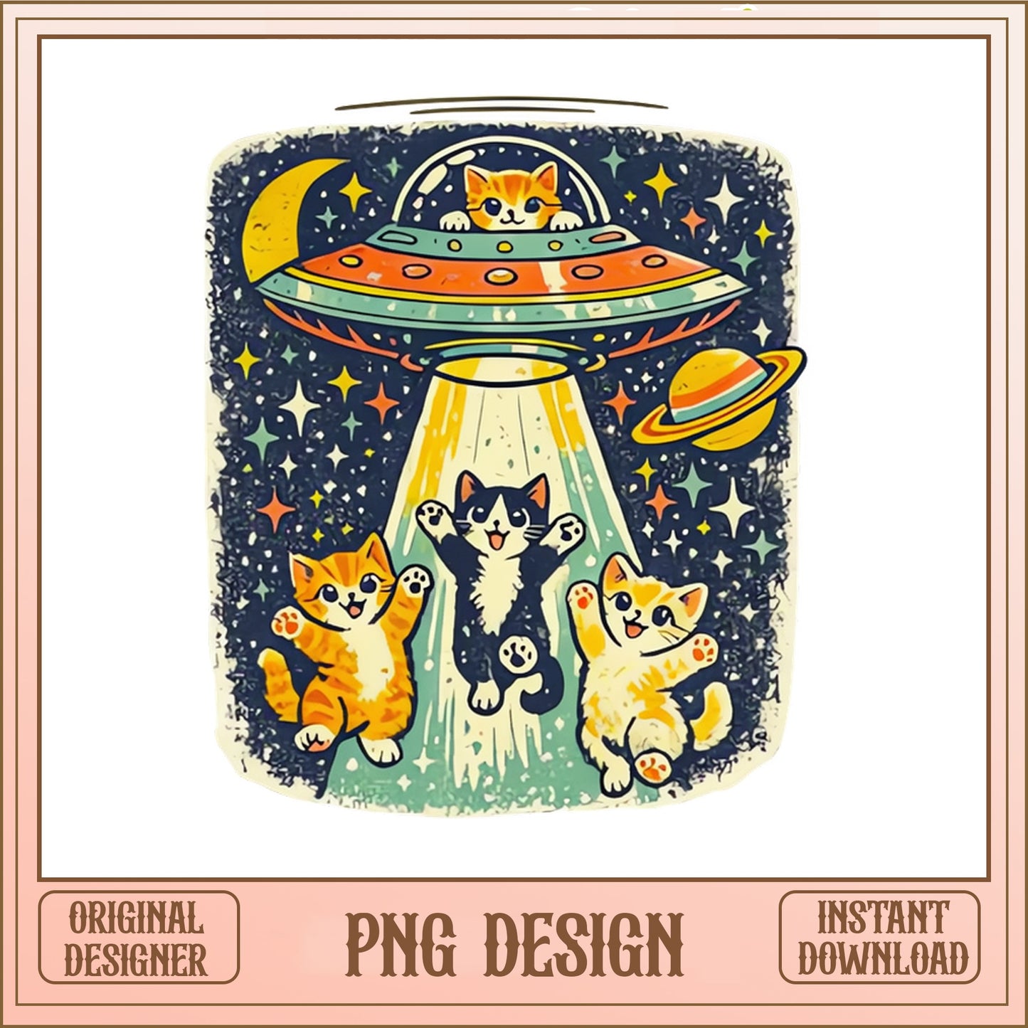 Cats UFO Abduction Retro Space PNG, Funny Cat PNG, Alien PNG