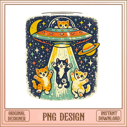 Cats UFO Abduction Retro Space PNG, Funny Cat PNG, Alien PNG