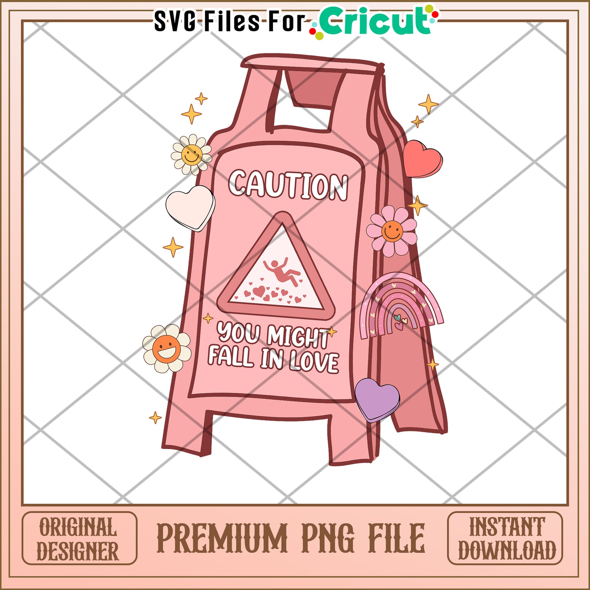 Caution Fall In Love PNG Cricut Design