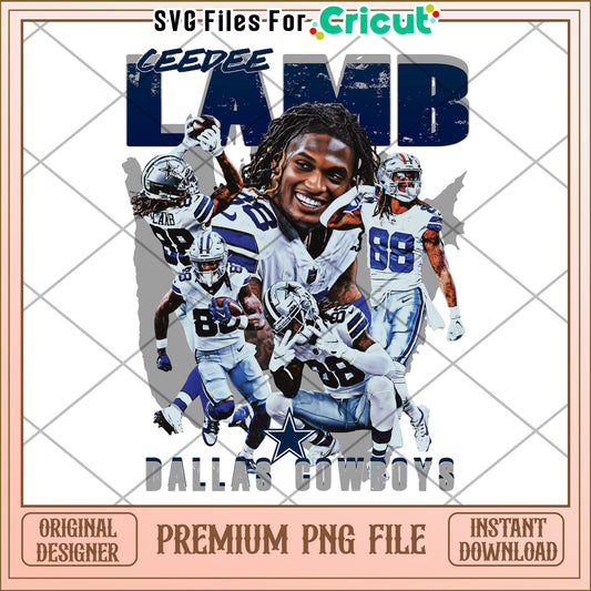 CeeDee Lamb Dallas Cowboys PNG file, ideal for Cricut projects