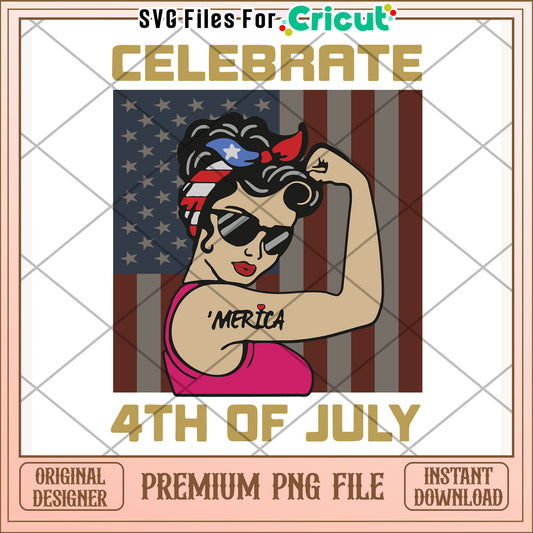 Celebrate 4th of july png, festive slogan png, patriotic phrase png