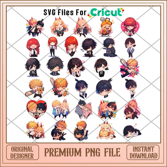Chainsaw Man png bundle, Anime chibi movies bundle, Anime png