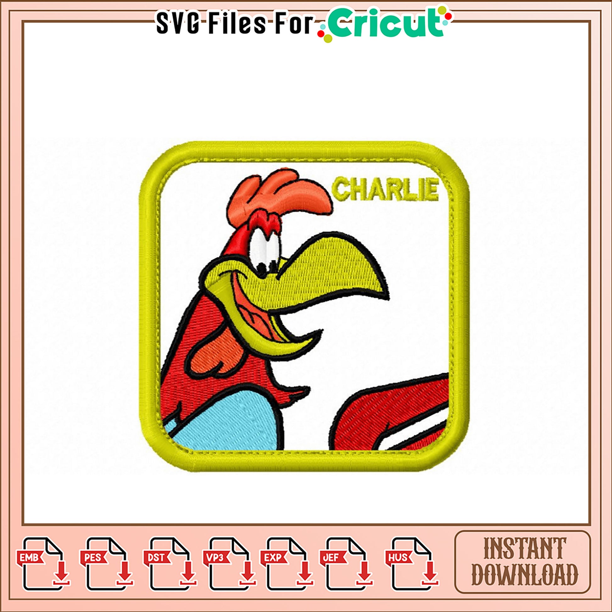 Charlie Rooster Embroidery Design Instant Download