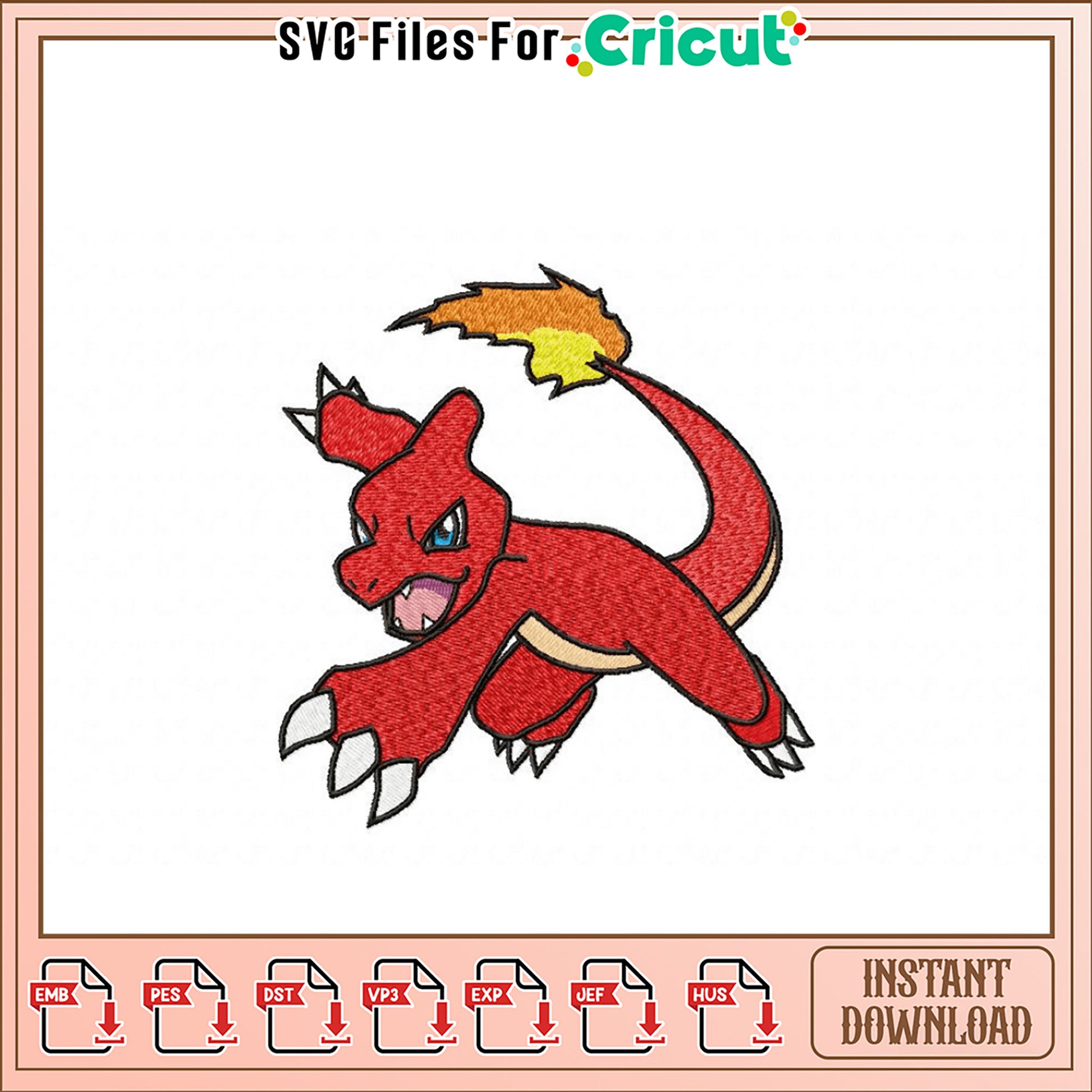 Charmander Embroidery Design Instant Download