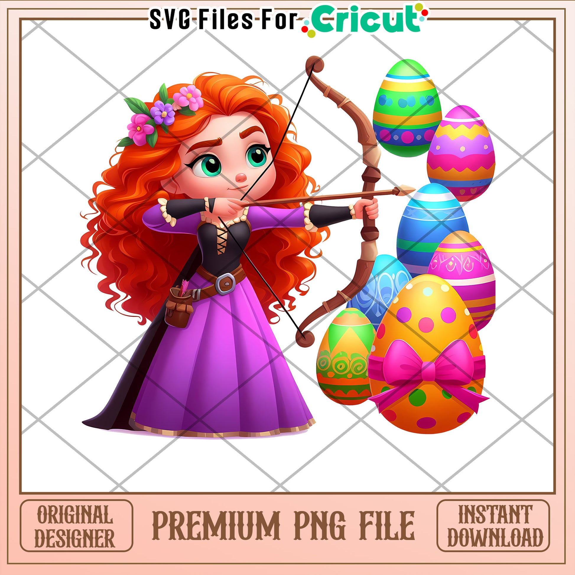 Charming Archer Princess with Colorful Easter Eggs PNG File