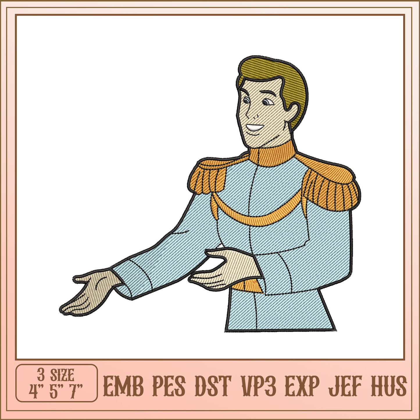 Charming Prince Embroidery Design in Multiple Sizes for Projects