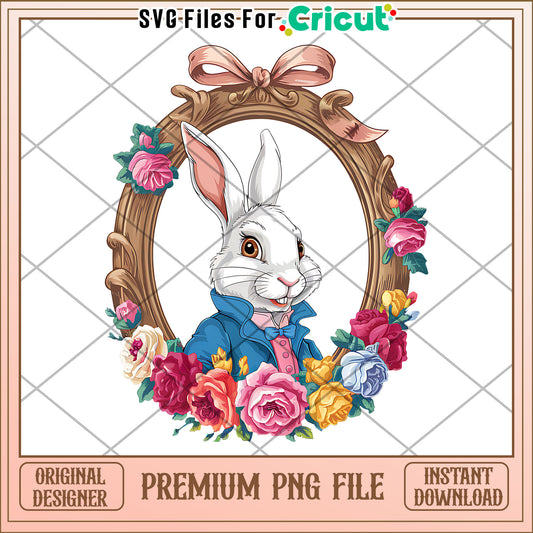 Charming Rabbit Illustration in Floral Frame, Premium PNG Download
