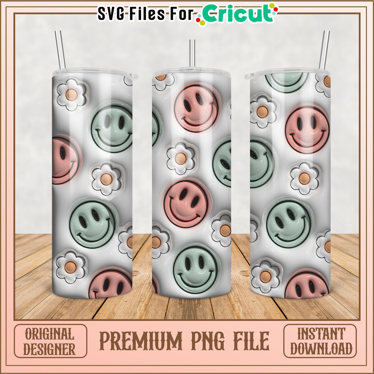 Charming Smile Face Tumbler PNG Design for Cricut Crafts Download