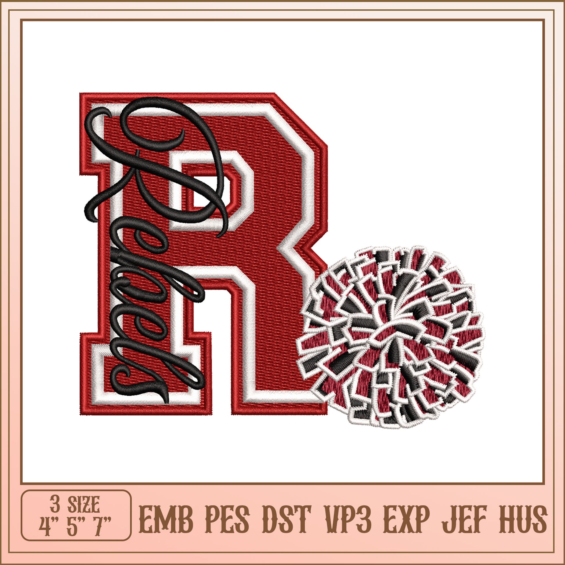Cheer Pom Monogram Embroidery Design