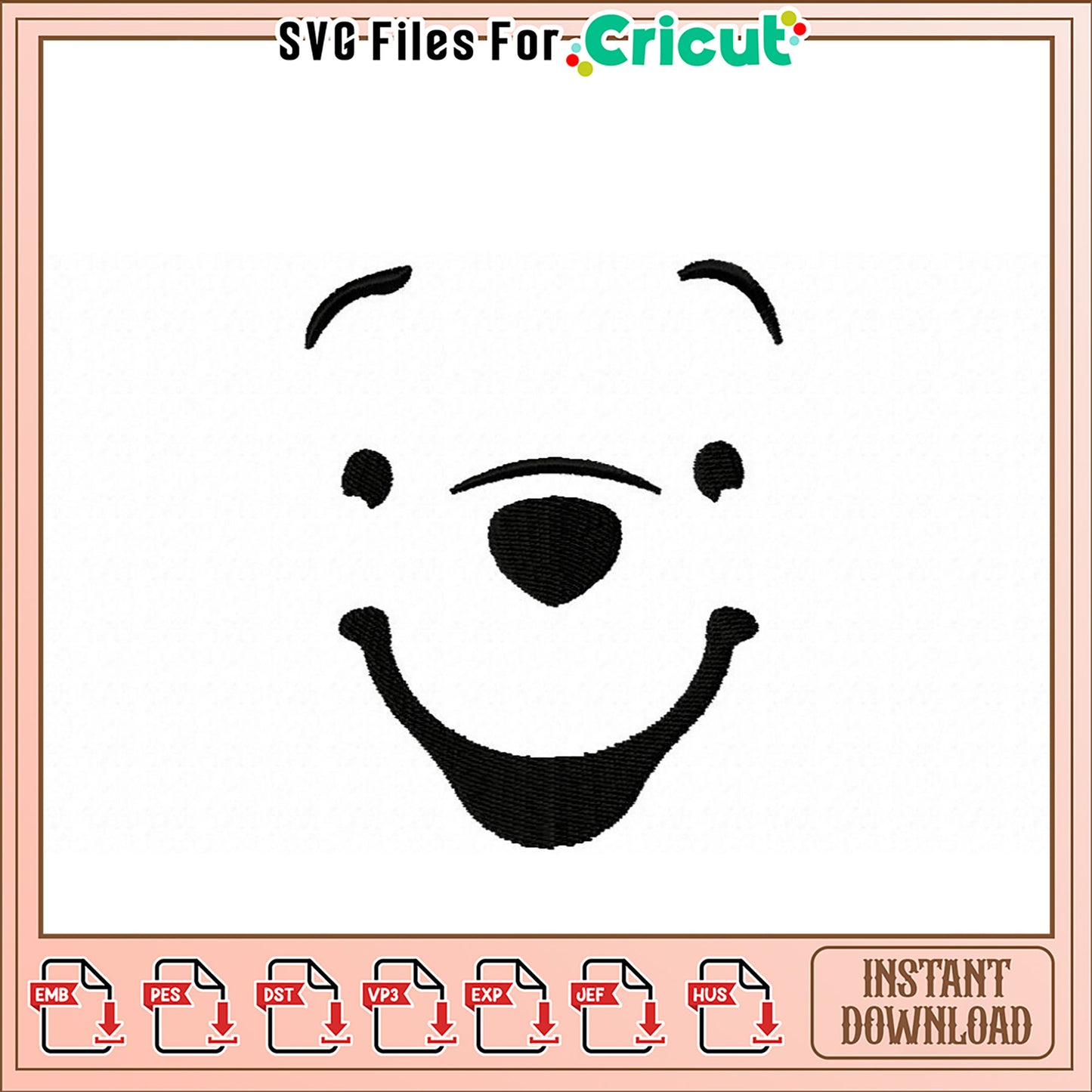 Cheerful Bear Face Embroidery Design Instant Download