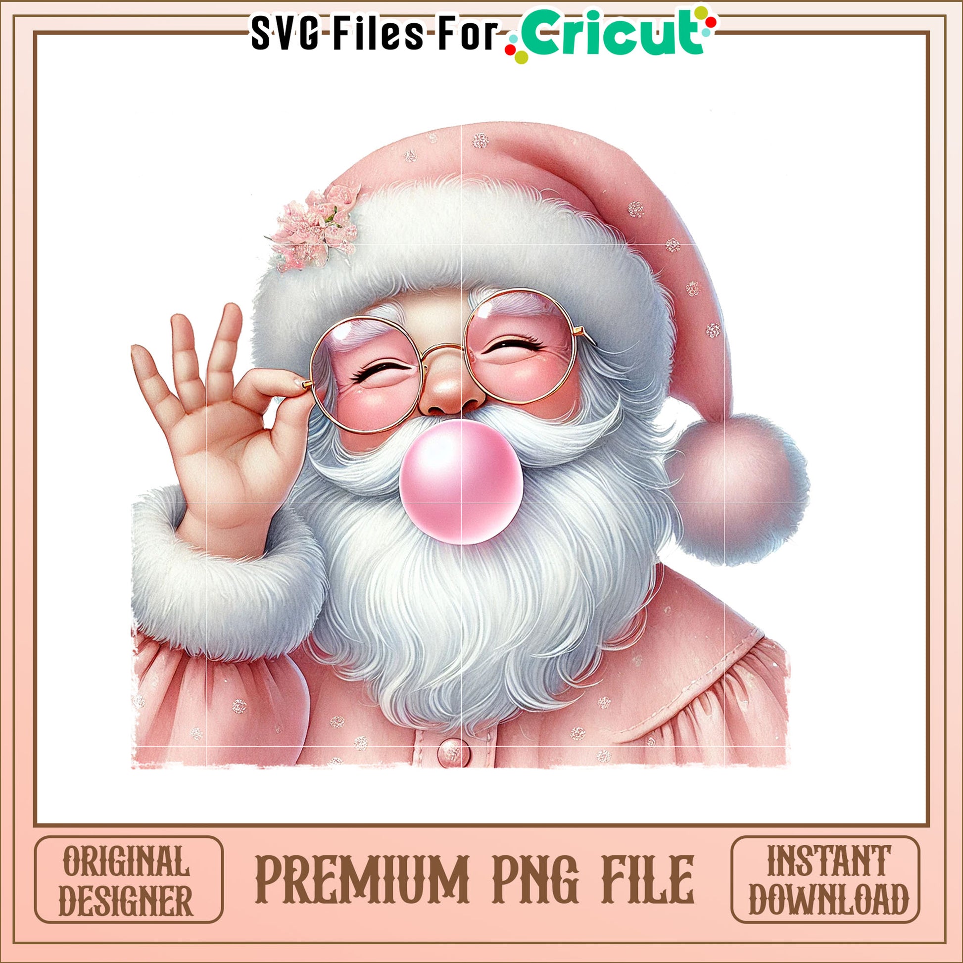 Cheerful Santa Claus Blowing Bubblegum Festive PNG Image