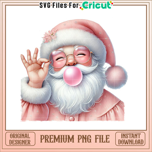 Cheerful Santa Claus Blowing Bubblegum Festive PNG Image