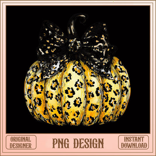 Cheetah Print Pumpkin Bow PNG, Fall Halloween PNG, Autumn PNG