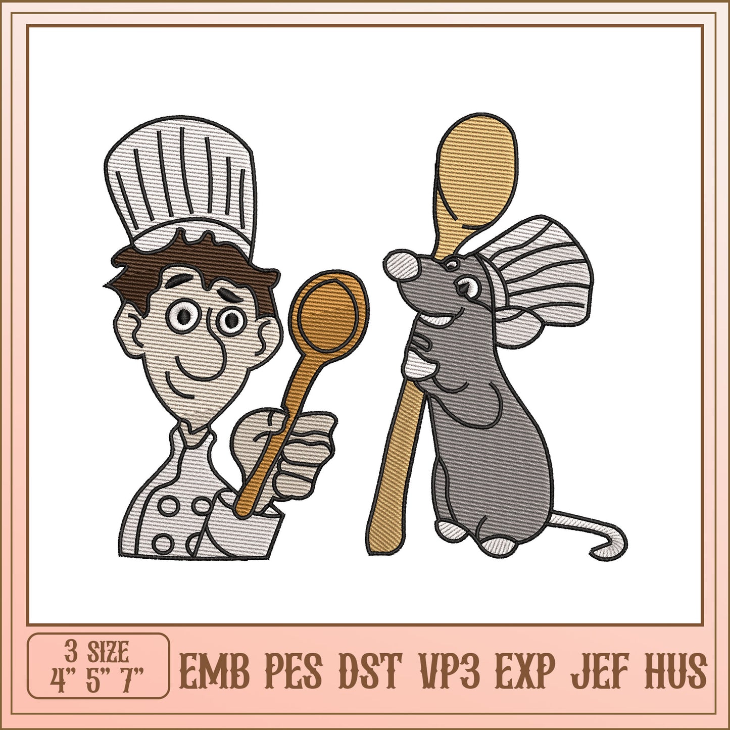 Chef Mouse Embroidery Design 3 Sizes EMB PES DST
