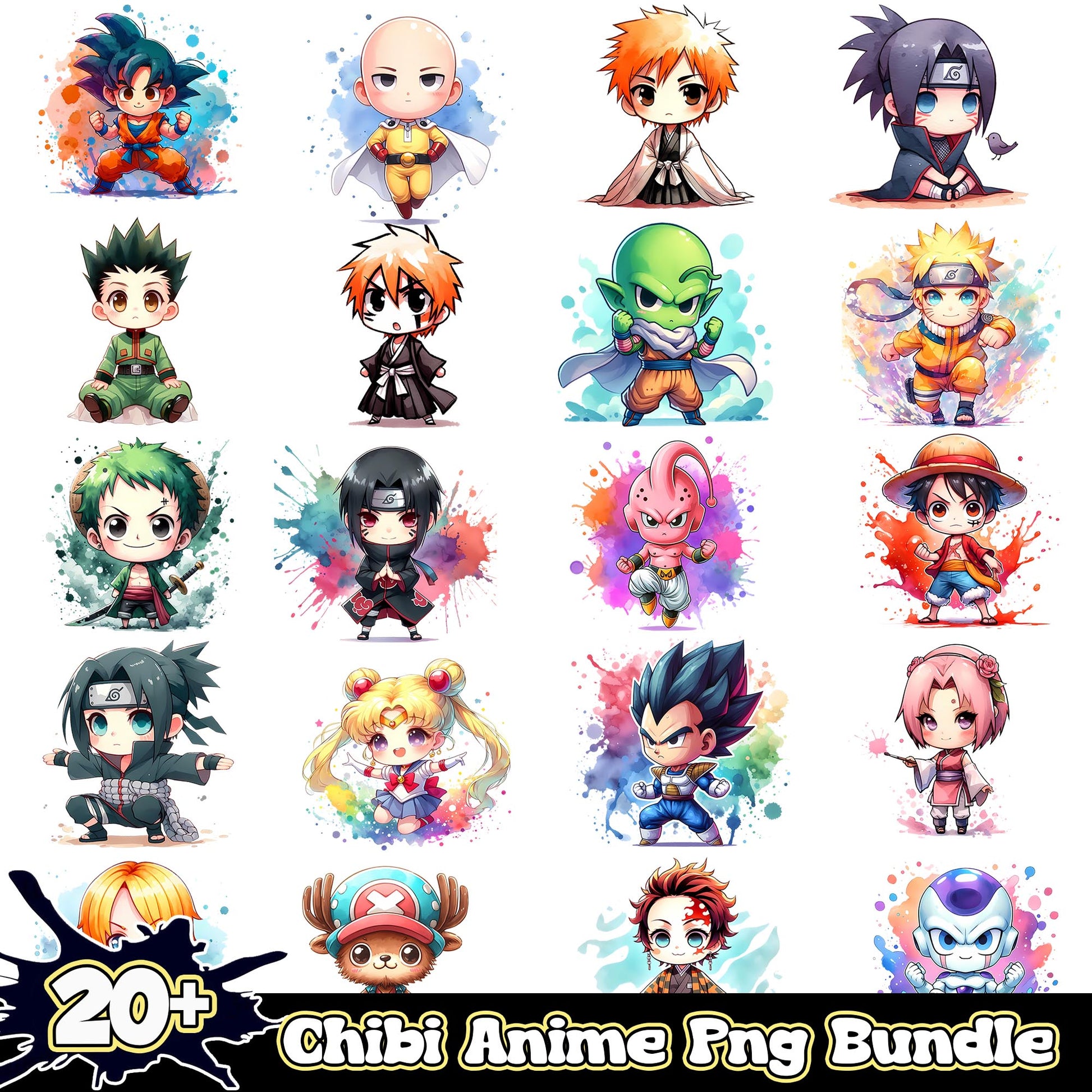 Anime popular characters chibi bundle png, popular anime​ png