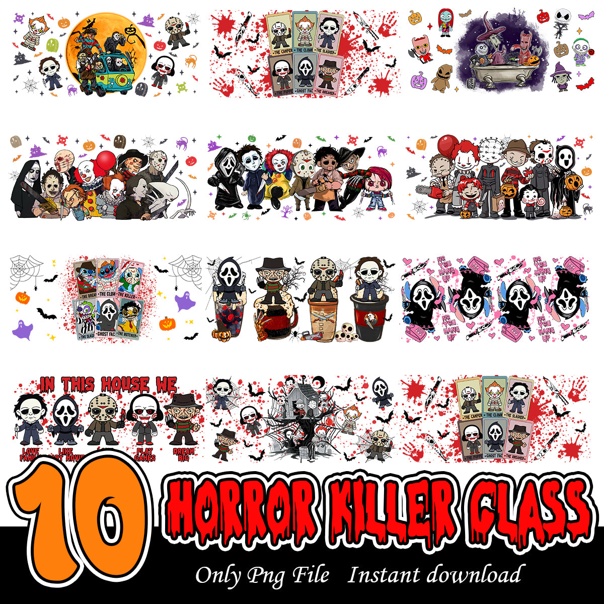 Horror Chibi Killer Glass Wrap Png Bundle, Horror killers glass wrap bundle