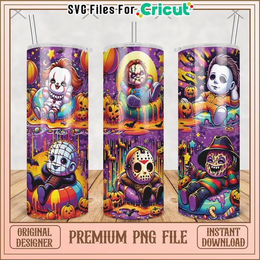 Chibi horror movie characters tumbler png, horror movie png, halloween tumbler png