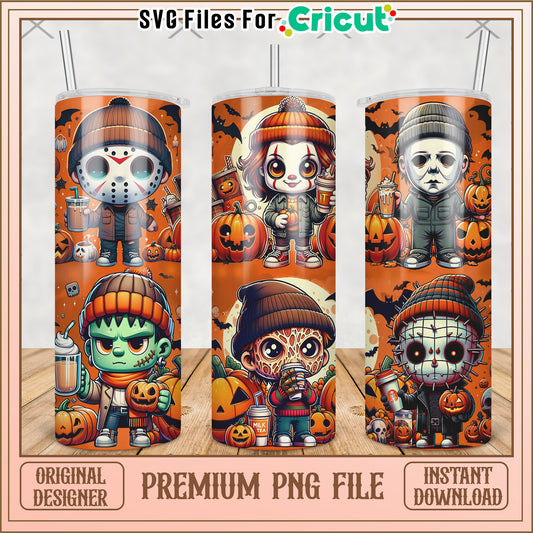 Chibi killers tumbler png, halloween cartoon png, halloween tumbler png