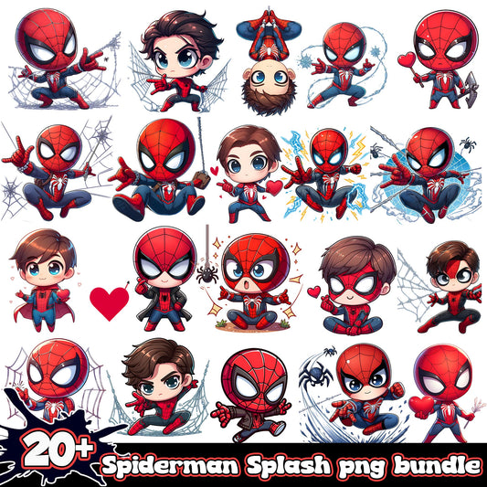 Chibi spiderman design bundle png, cute chibi spiderman​ png
