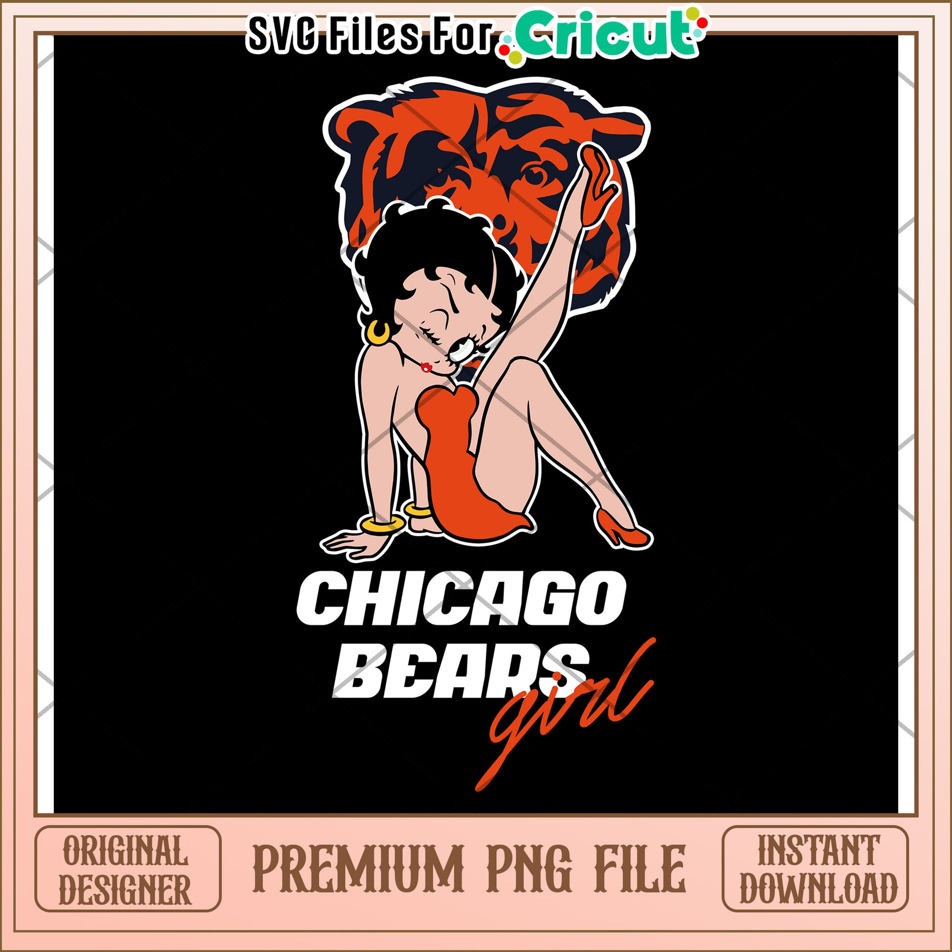 Chicago Bears Girl PNG Design, Vintage Style Sports Artwork