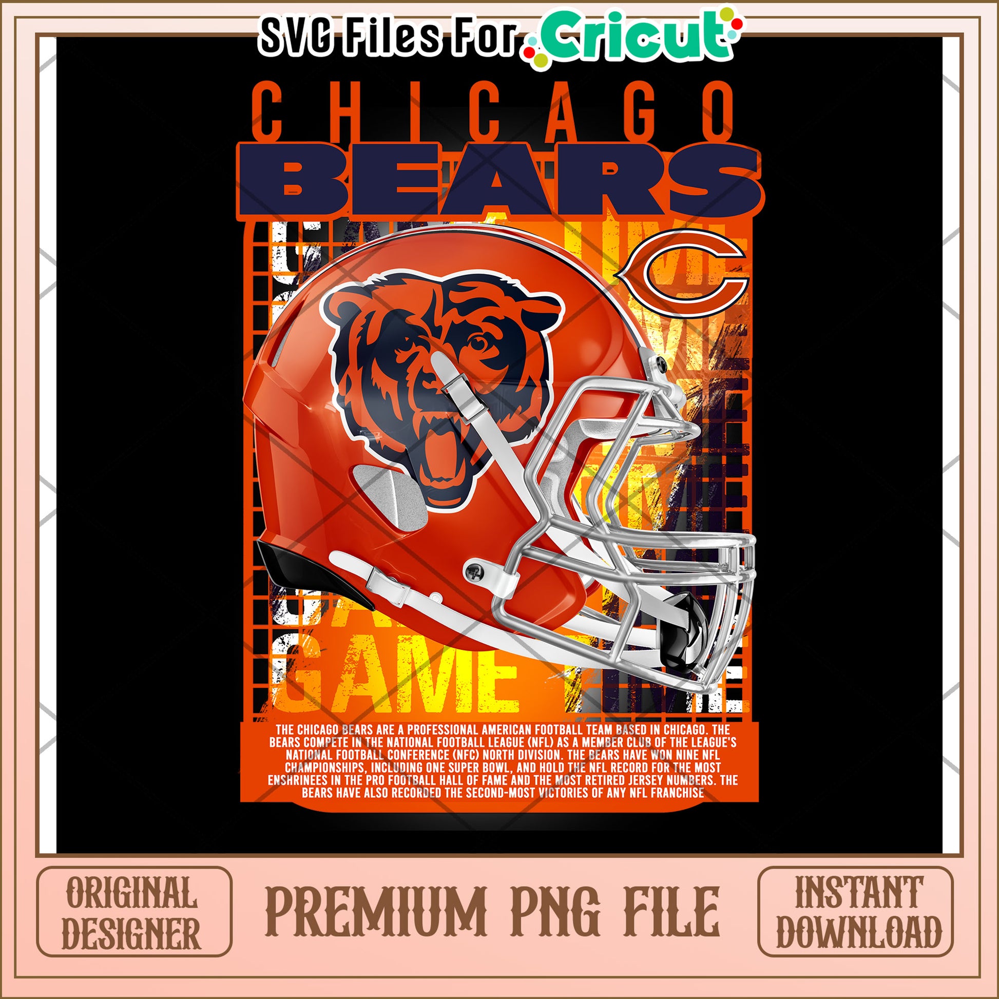 Chicago Bears Helmet PNG Design for Cricut, Premium Download File