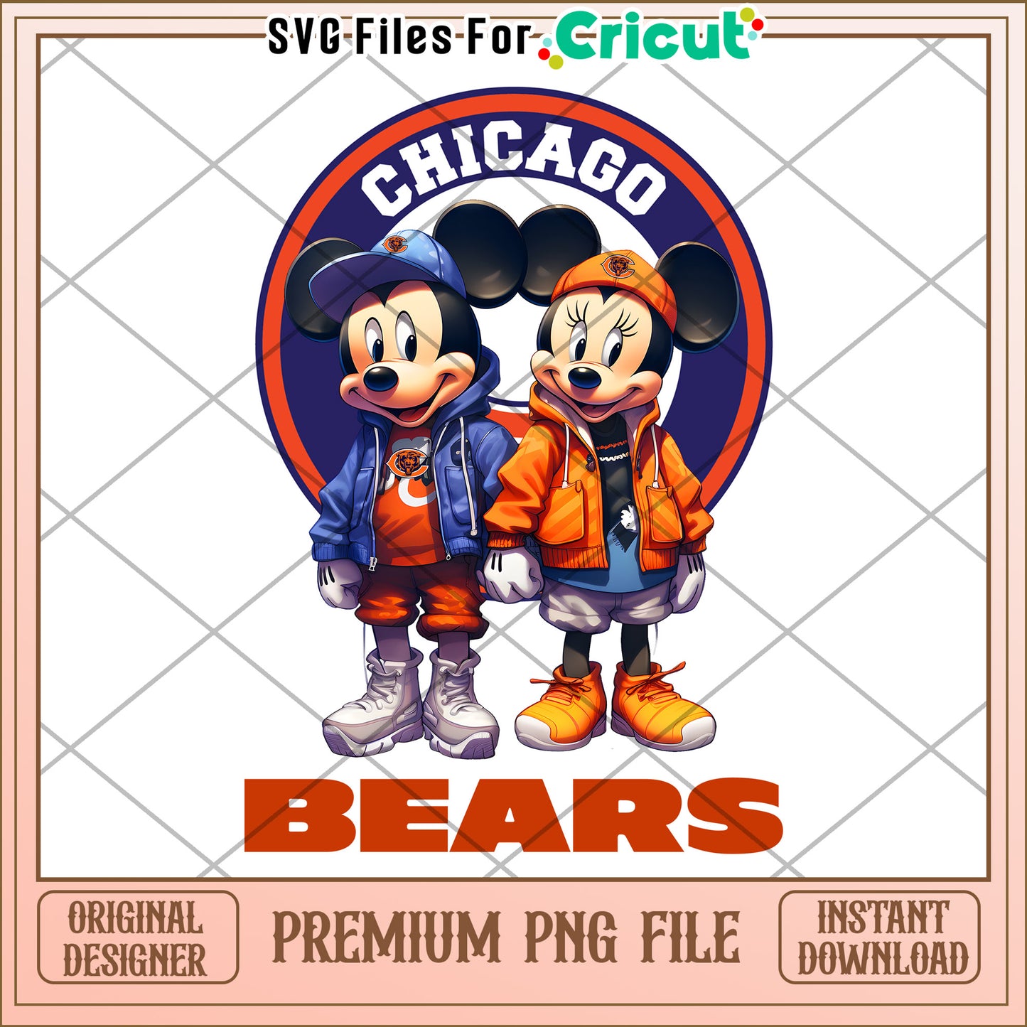 Chicago Bears Mickey and Minnie Mouse PNG File, Instant Download Design