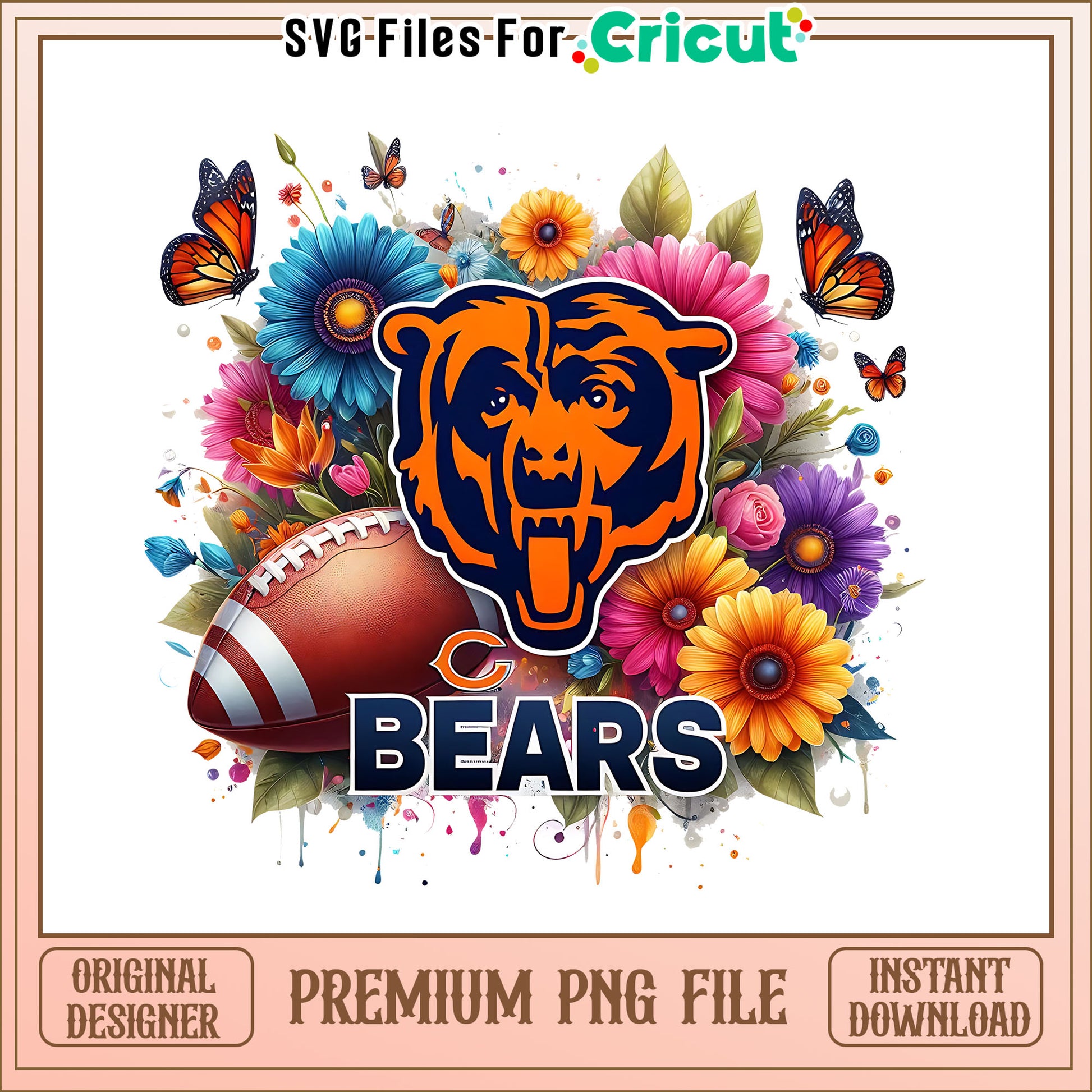 Chicago Bears logo vintage flower png, Chicago Bears png, NFL png