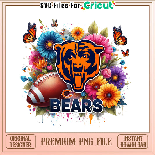 Chicago Bears logo vintage flower png, Chicago Bears png, NFL png