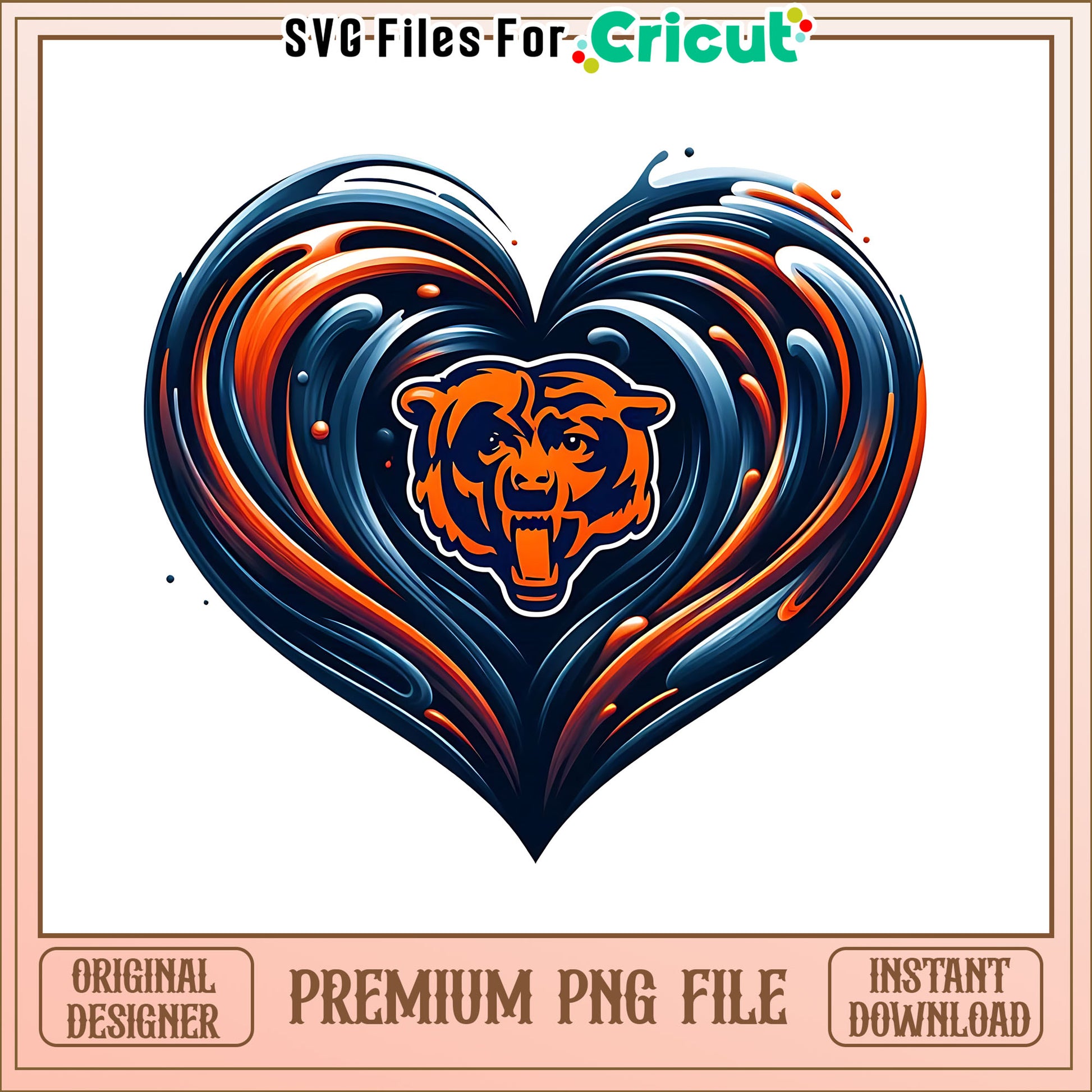 Chicago Bears logo vintage heart png, Chicago Bears png, NFL png