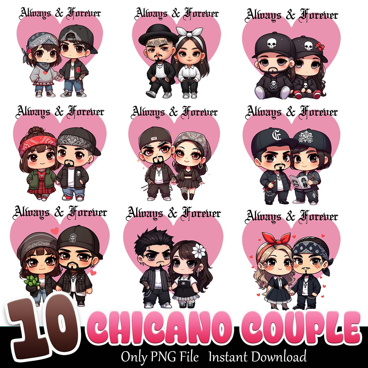 Chicano Couple always and forever bundle PNG, Chicano valentine png bundle