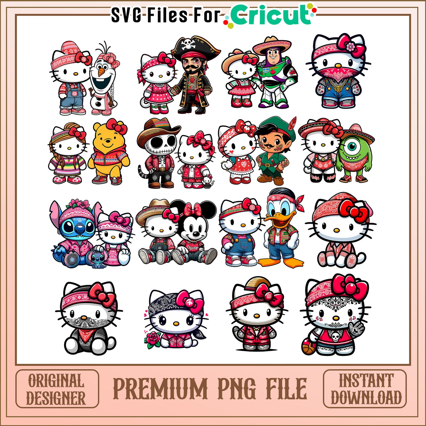 Hello kitty and disney style bundle png, hello kitty disney​ png