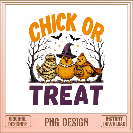 Chick Or Treat Halloween PNG, Funny Chicken Halloween PNG, Trick Or Treat PNG