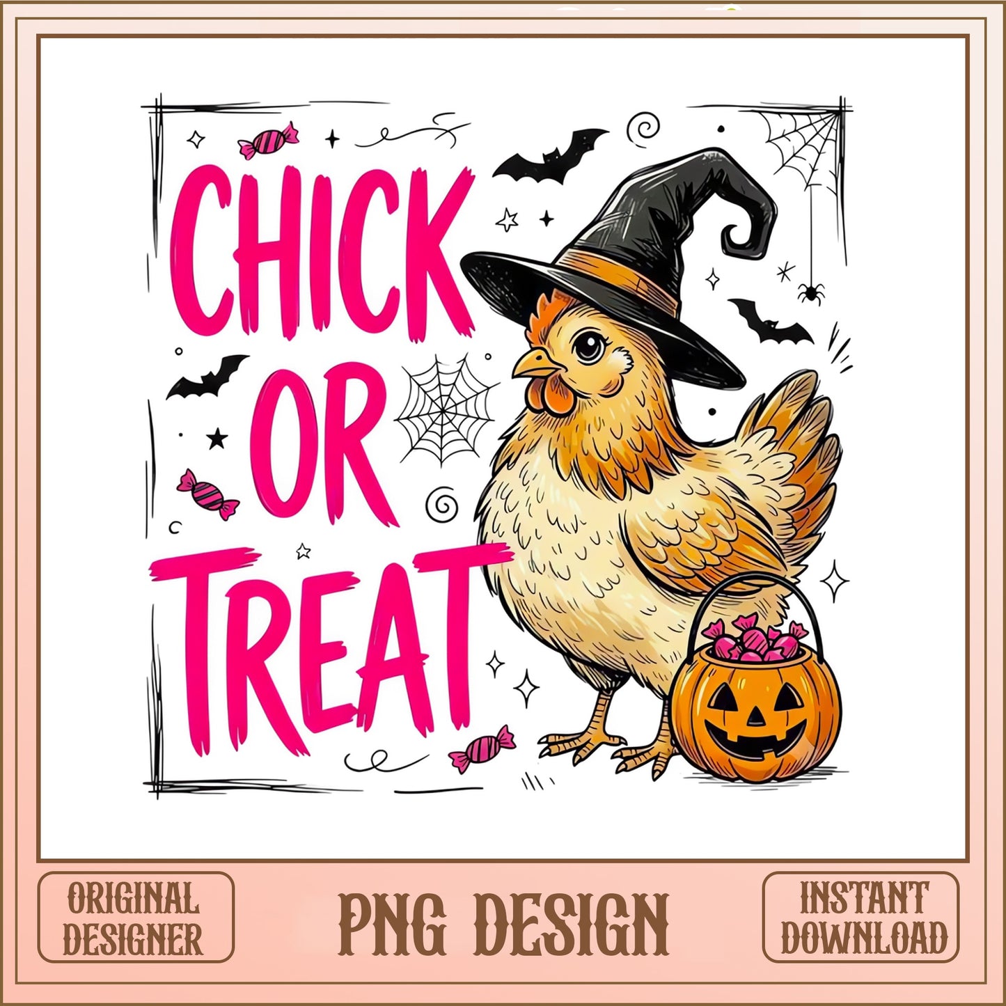 Chick Or Treat Halloween PNG, Funny Chicken Halloween PNG, Witch Chicken PNG
