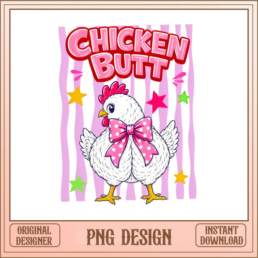 Chicken Butt PNG, Funny Chicken With Bow PNG, Cute Hen PNG