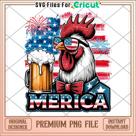 Chicken american drink beer png, funny design png, playful cartoon png