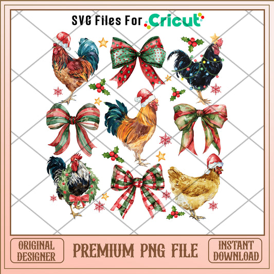 Chicken and christmas bow png, Chicken santa hat png, christmas png