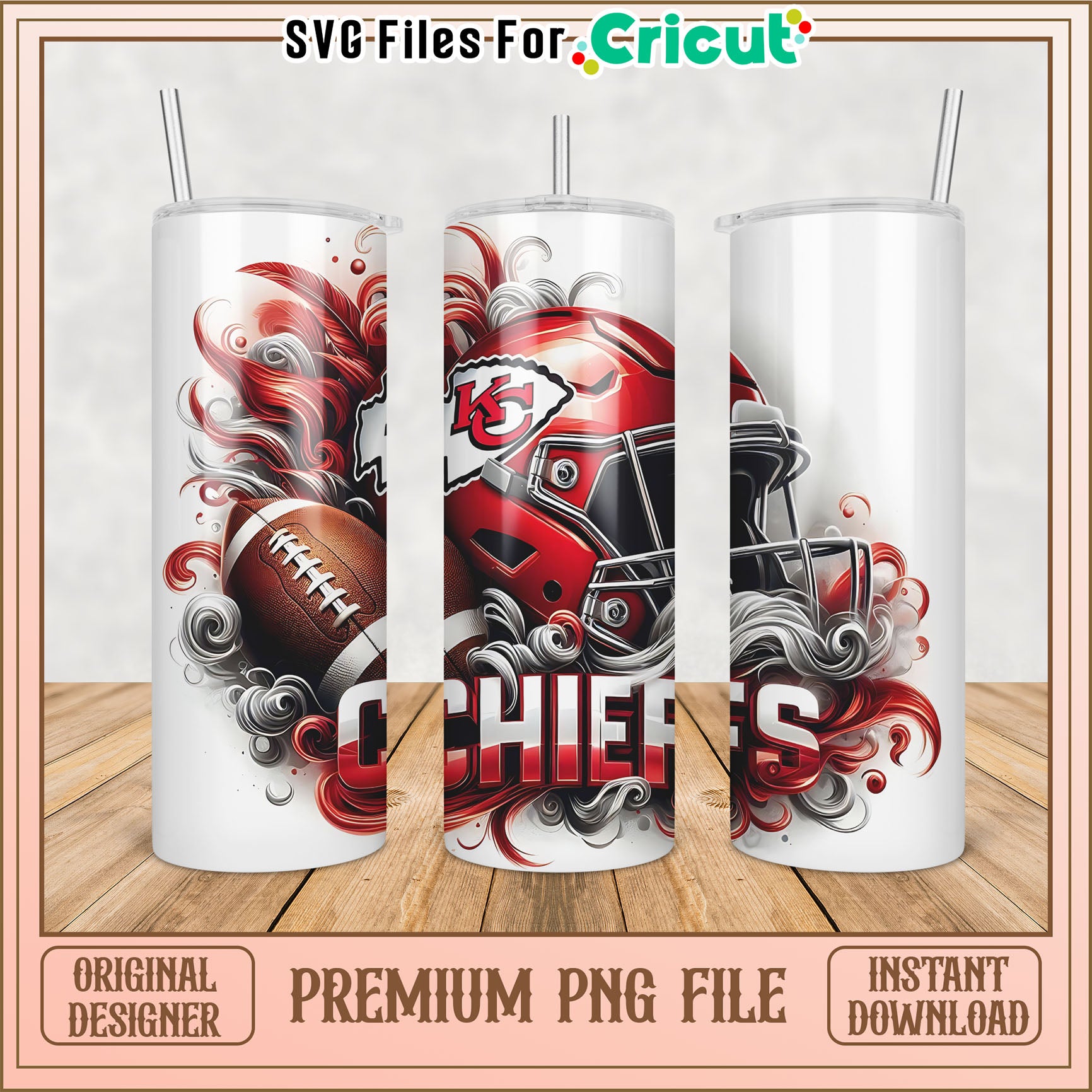 Chiefs Football Tumbler PNG File for Cricut Instant Download