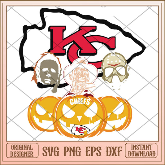Chiefs Halloween Horror Movie Pumpkin bundle svg, ncaa characters svg, digital download