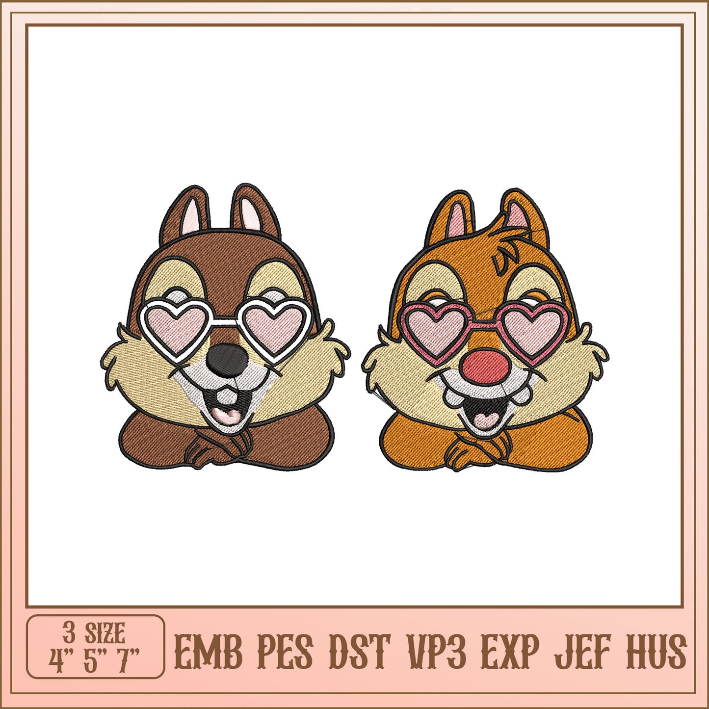 Chipmunk Embroidery Design 3 Sizes