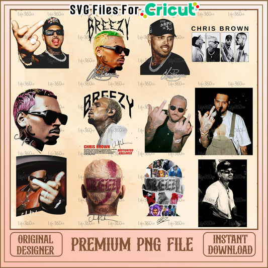 Chris Brown PNG Bundle, Breezy Inspired Sublimation Designs