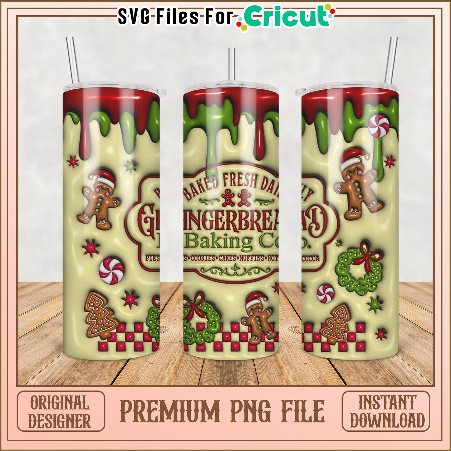 Christmas Gingerbread PNG Sublimation Tumbler