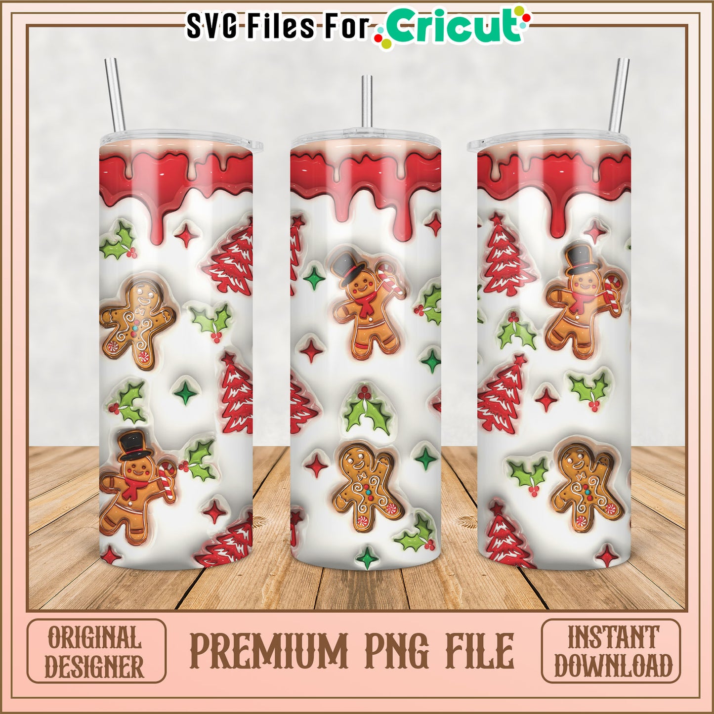 Christmas Gingerbread PNG Tumbler Design