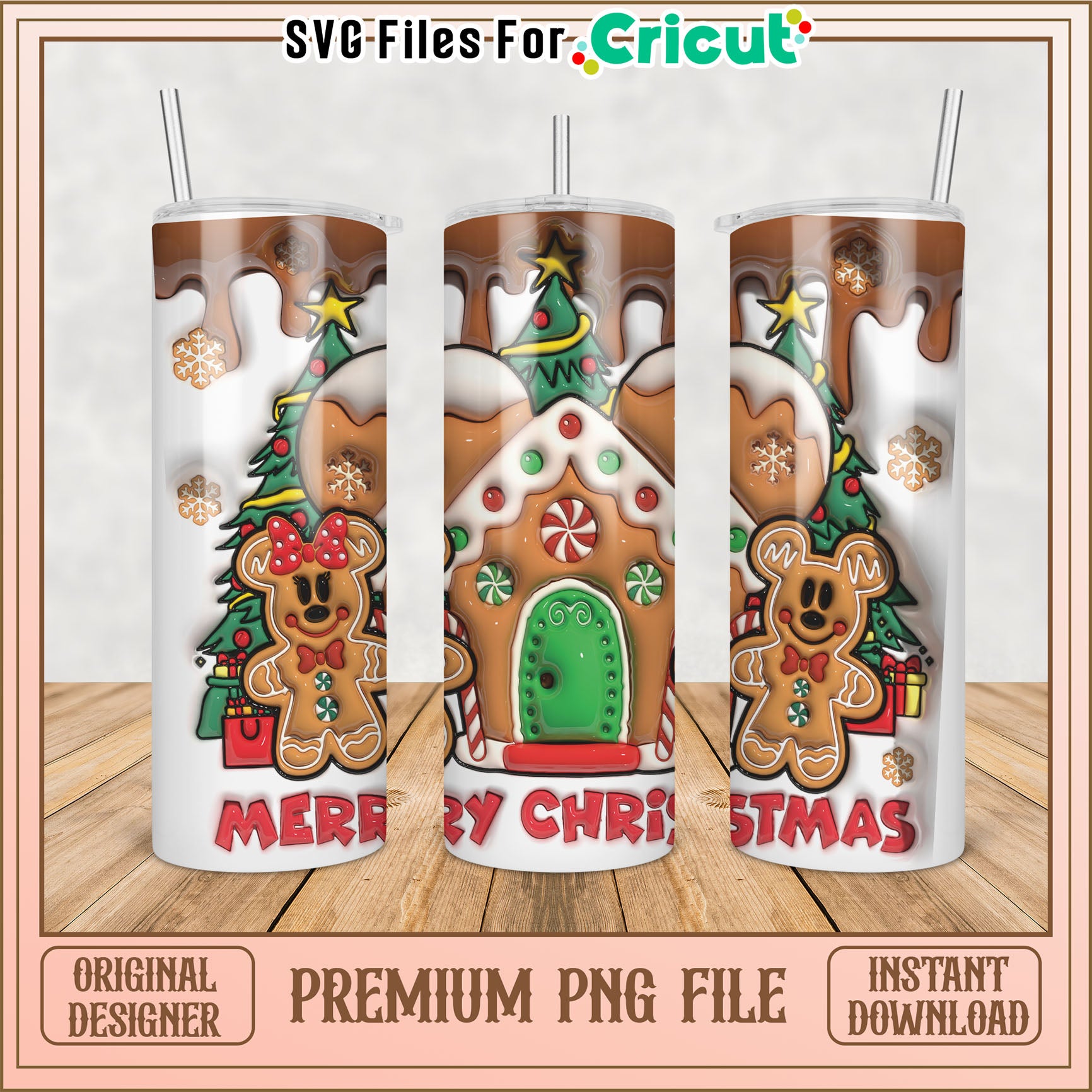 Christmas Gingerbread Tumbler PNG Design for Holiday Crafts