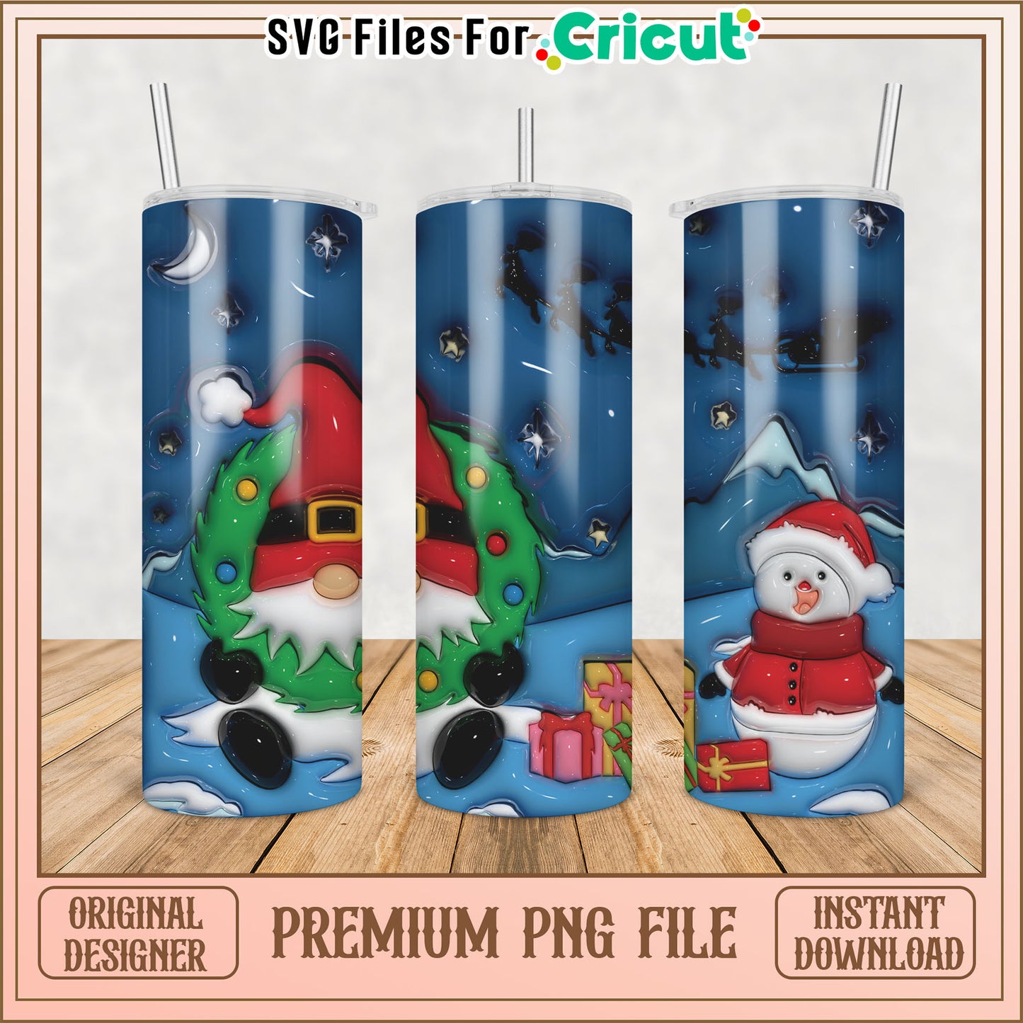 Christmas Gnome Snowman Tumbler PNG