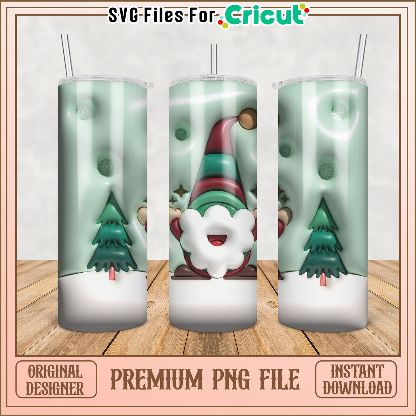 Christmas Gnome Tumbler PNG Sublimation