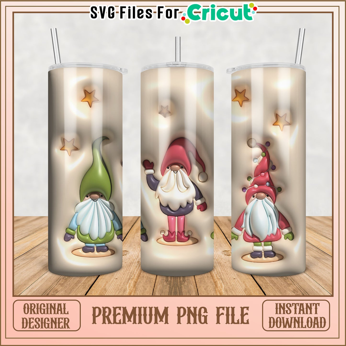 Christmas Gnomes Tumbler PNG Design