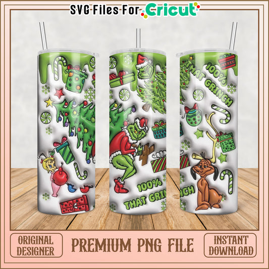 Christmas Grinch Tumbler PNG Design for Cricut DIY Crafts