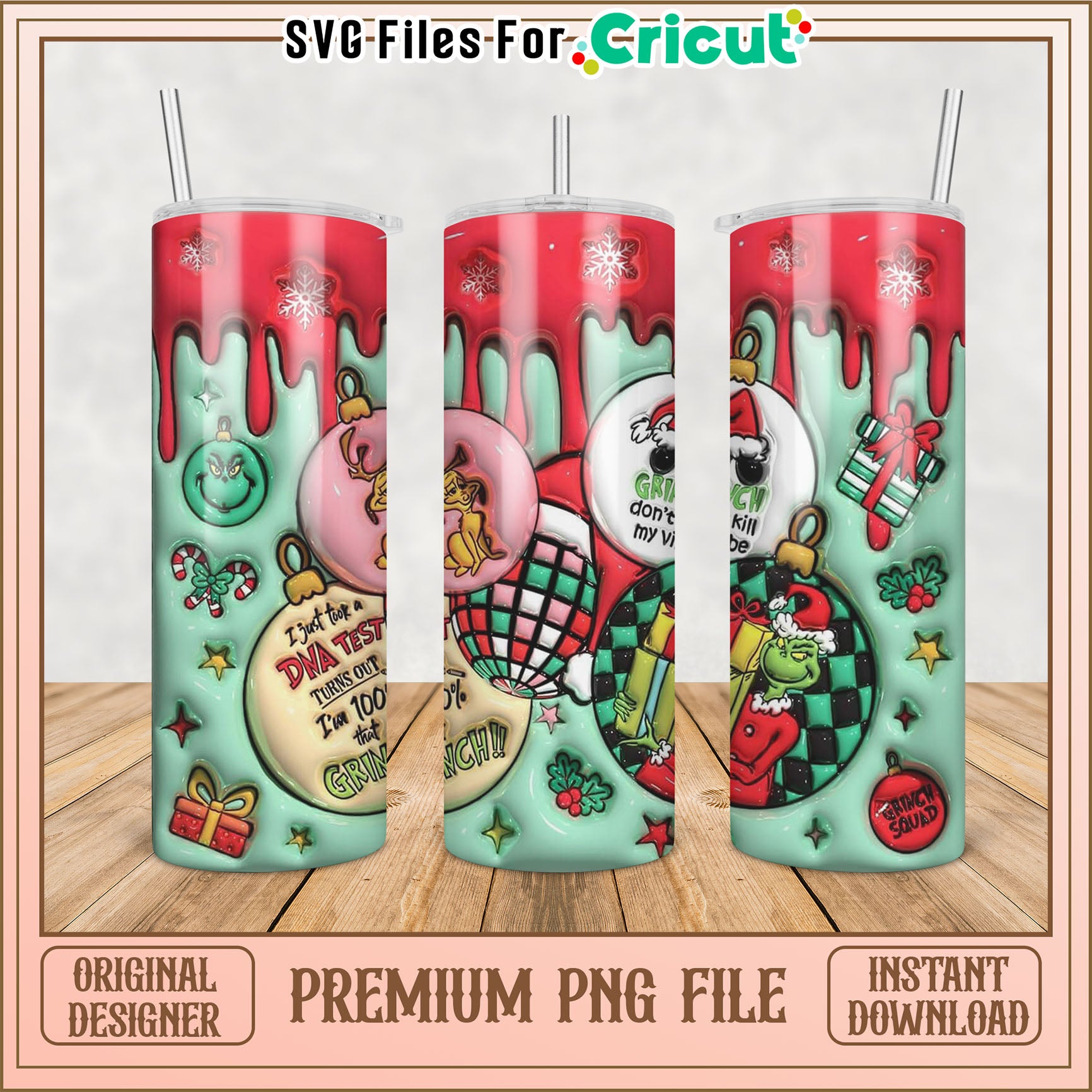 Christmas Grinch Tumbler PNG Design for Cricut Instant Download