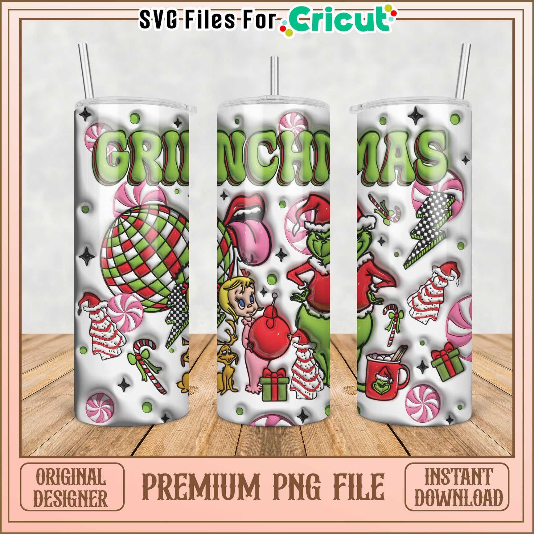 Christmas Grinch Tumbler PNG Design for Cricut Projects Download